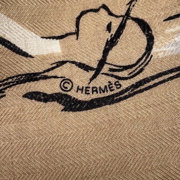 HERMES Carre Jean Paddock Size 140 Cashmere70%/Silk30% Beige/Corail/Natural - Picture 2 of 5